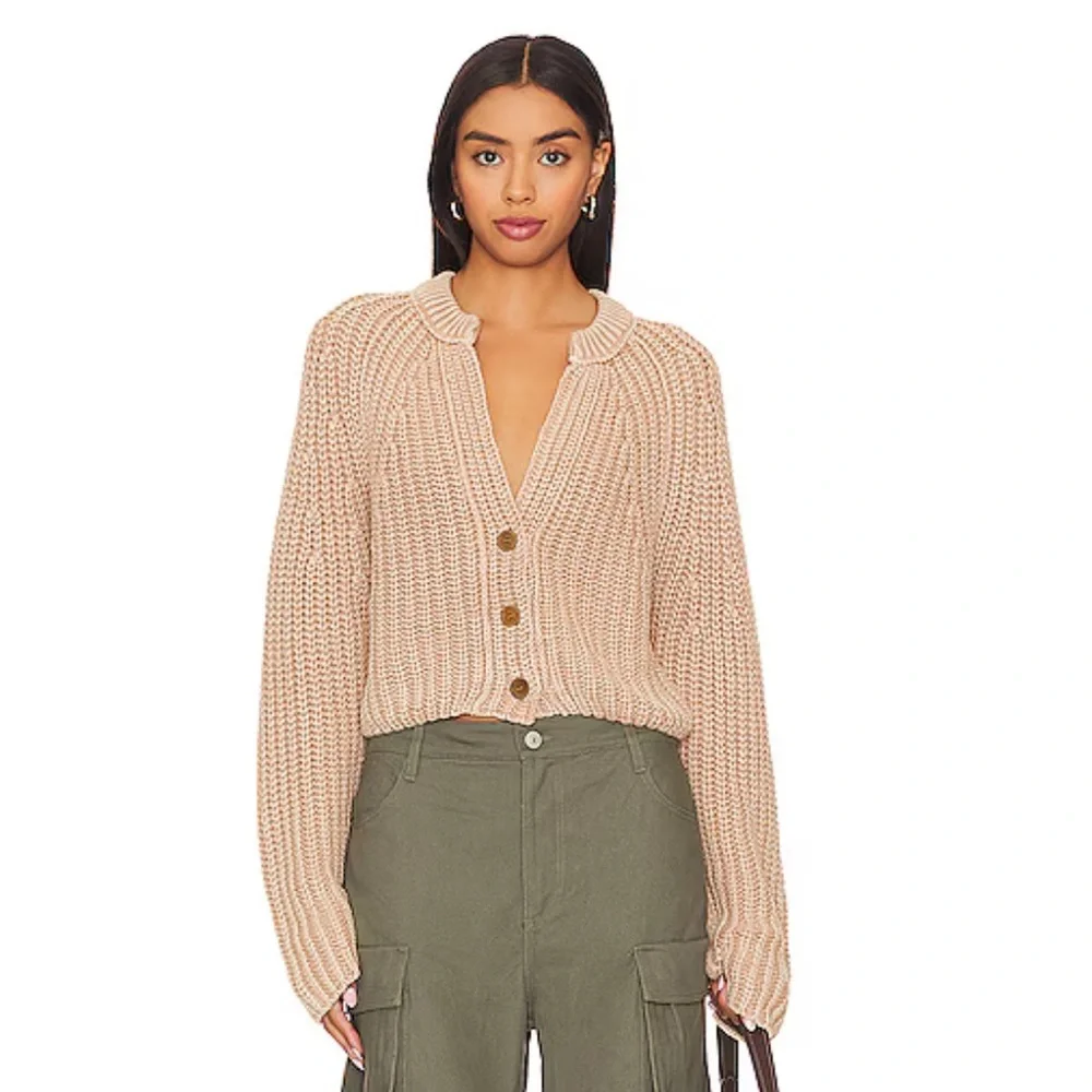 NWT Free People Cozy Sweet Nothing Tan Button-Up Cardigan Sweater Size Small - Picture 2 of 8
